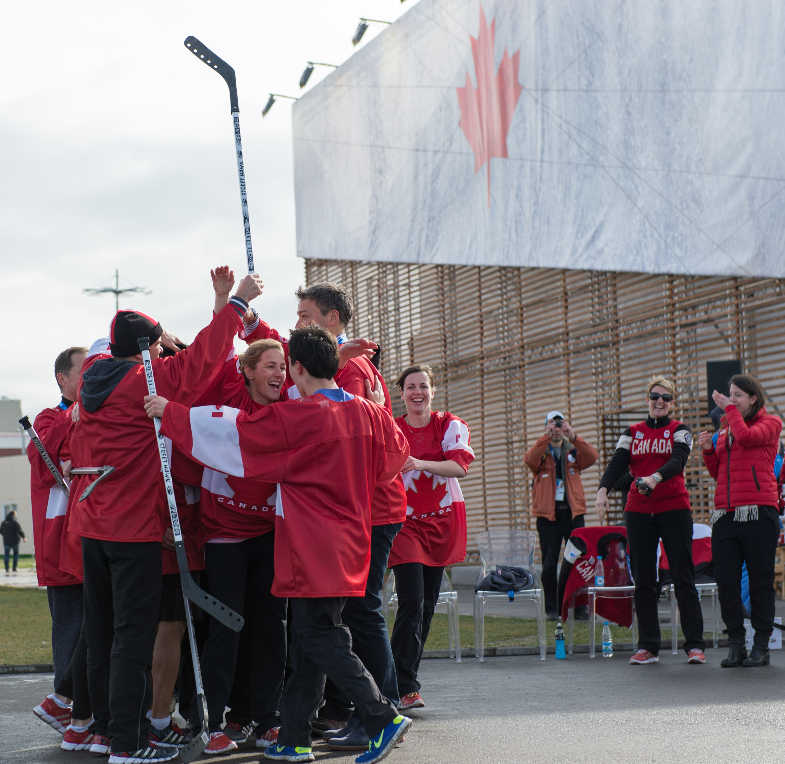 Team Canada cheers in the huddle