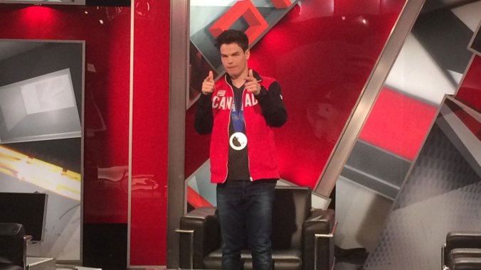 Mikaël tries out an intro as the host of "Family Feud" - Dufour-Lapointe style.