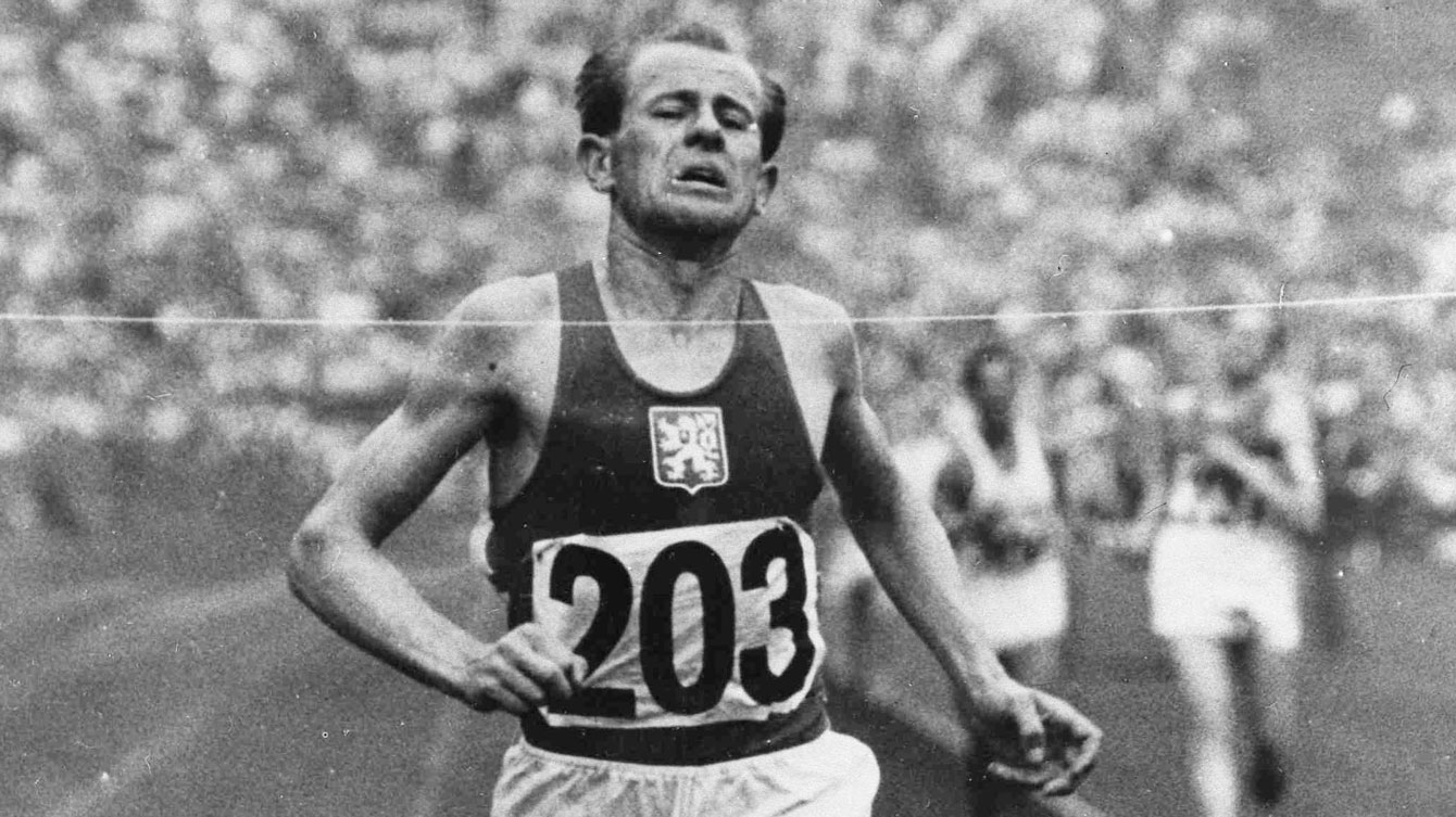 Emil Zatopek won the 5000m, 10000m, and the marathon at Helsinki 1952. 