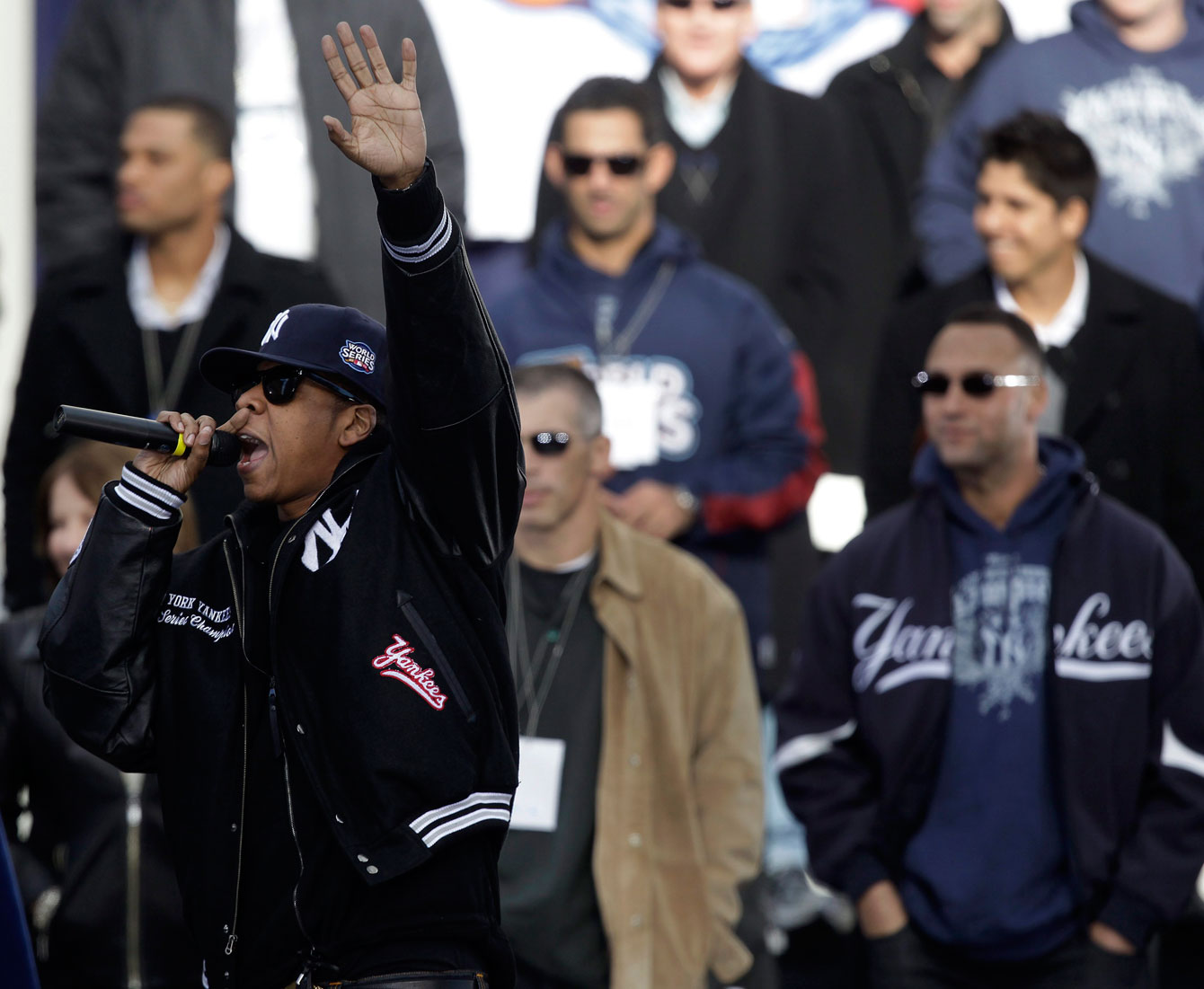 Jay-Z performs during the parade to celebrate the Yankees' 2009 World Series win. Photo: CP