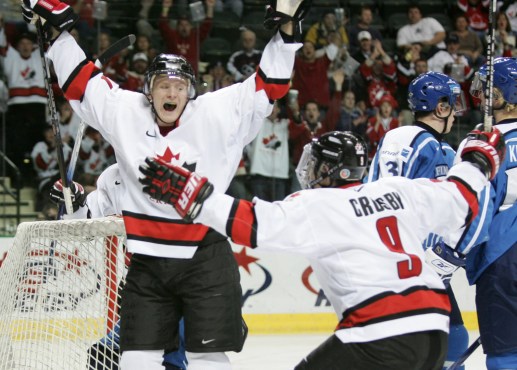 PERRY/CROSBY Corey Perry celebrates a goal during the 2005 World Juniors (Photo: CP)