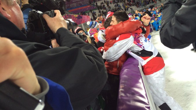 Alex & Frédéric Bilodeau - Sochi 2014 (photo: Asif Hossain) Alex ran over to embrace his brother Frédéric Bilodeau following his Olympic victory in Sochi.