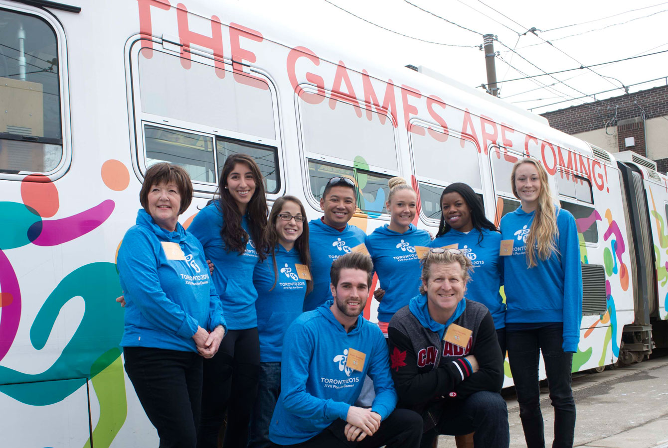 Athletes took to the special Pan American Games-wrapped 501 streetcar on the Queen Street route to promote Toronto 2015. 