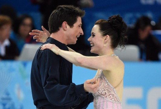 Tessa Virtue and Scott Moir following their silver medal ice dance performance in Sochi.