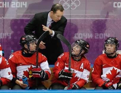 Head coach Kevin Dineen gives direction in Sochi.