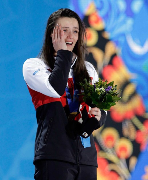 Marielle Thompson at her gold medal victory ceremony in Sochi.