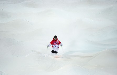 Alex Bilodeau competes in moguls at Sochi 2014.