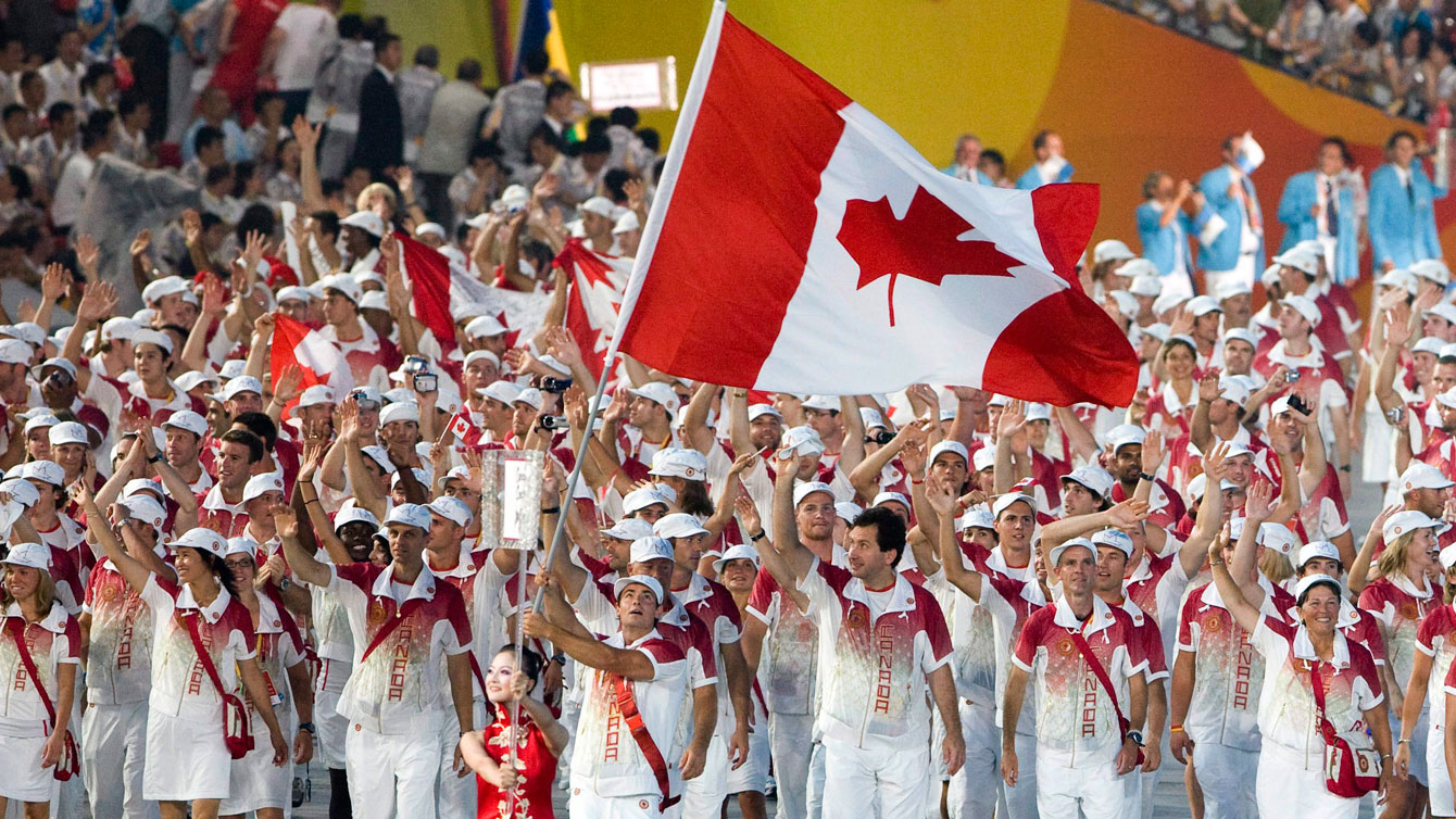 The Canadian team walks during a ceremony at the 2008 Beijing Summer Olympics