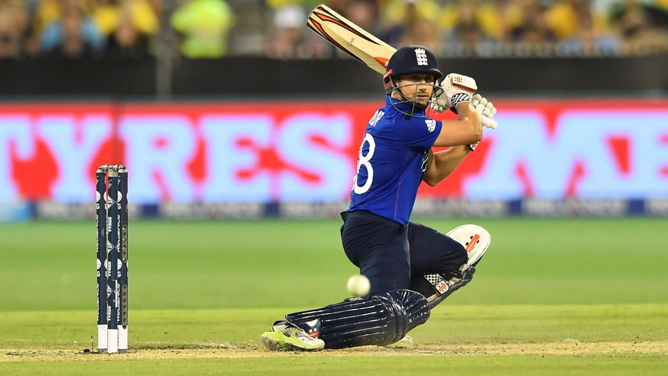 England's James Taylor hooks a shot against host Australia at the 2015 Cricket World Cup. 