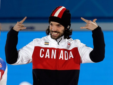 Charles Hamelin during his 1500m victory ceremony.