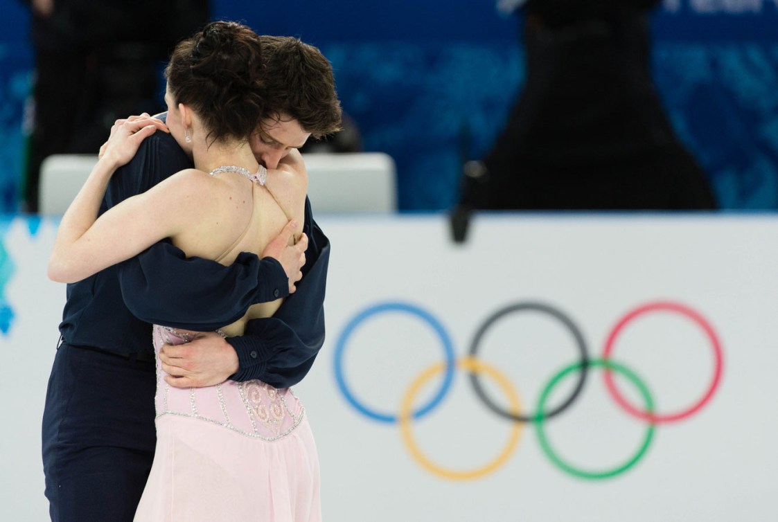 Tessa Virtue and Scott Moir at the conclusion of their Olympic program at Iceberg Skating Palace.