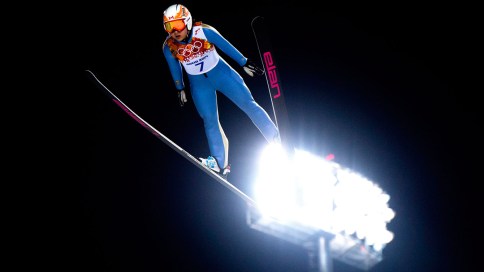 Ski jumper at night