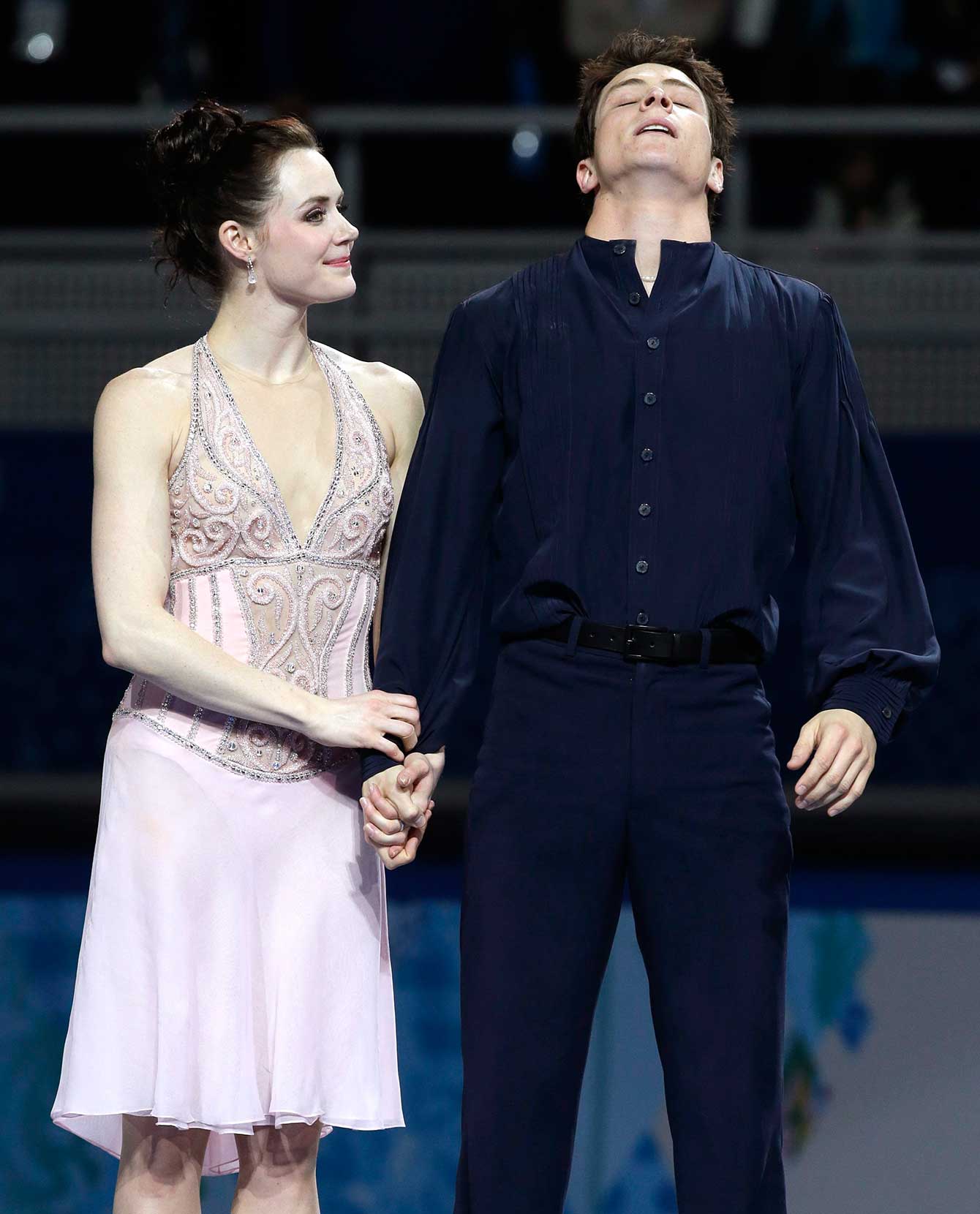 Tessa Virtue and Scott Moir following their silver medal ice dance performance in Sochi.