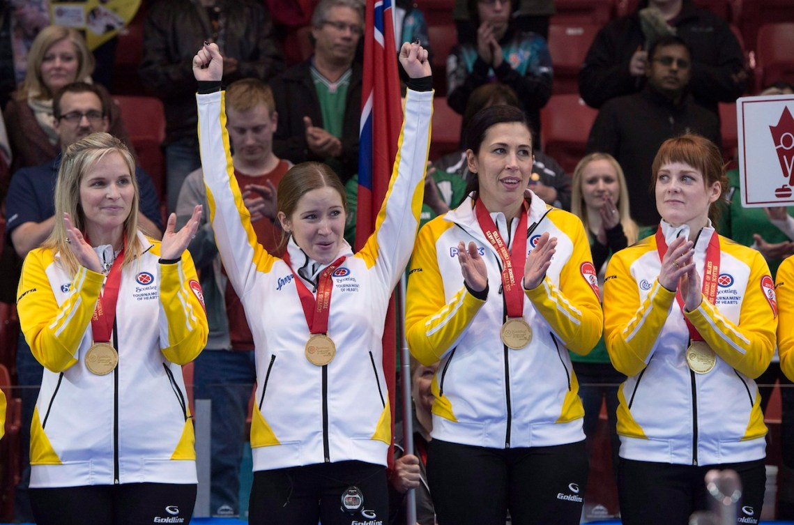 (Left to right) Jennifer Jones, Kaityln Lawes, Jill Officer, and Dawn McEwen (Photo: Canadian Press)
