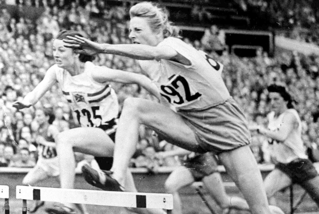 Fanny Blankers-Koen leaps her way to an 80m hurdles Olympic gold medal at London 1948.