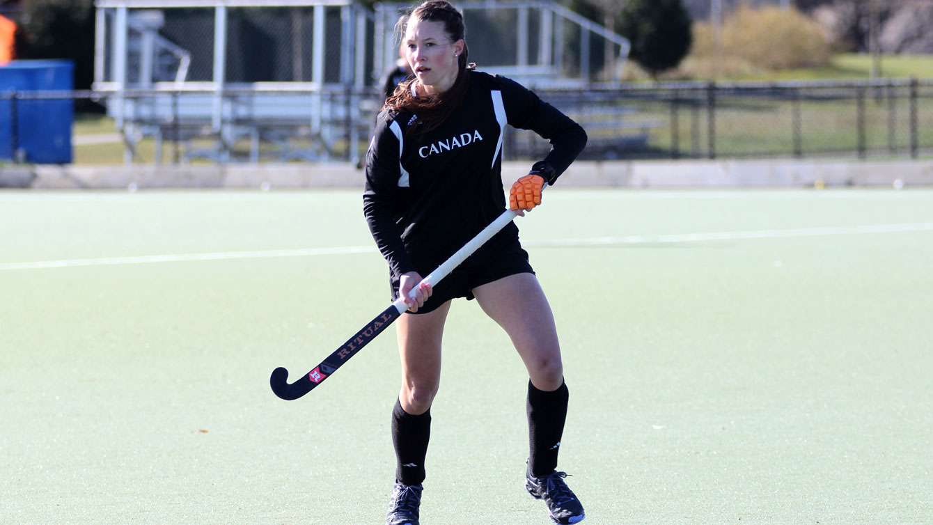 Canadian women's field hockey team captain Kate Gillis in training at the team's home in University of British Columbia, Vancouver.