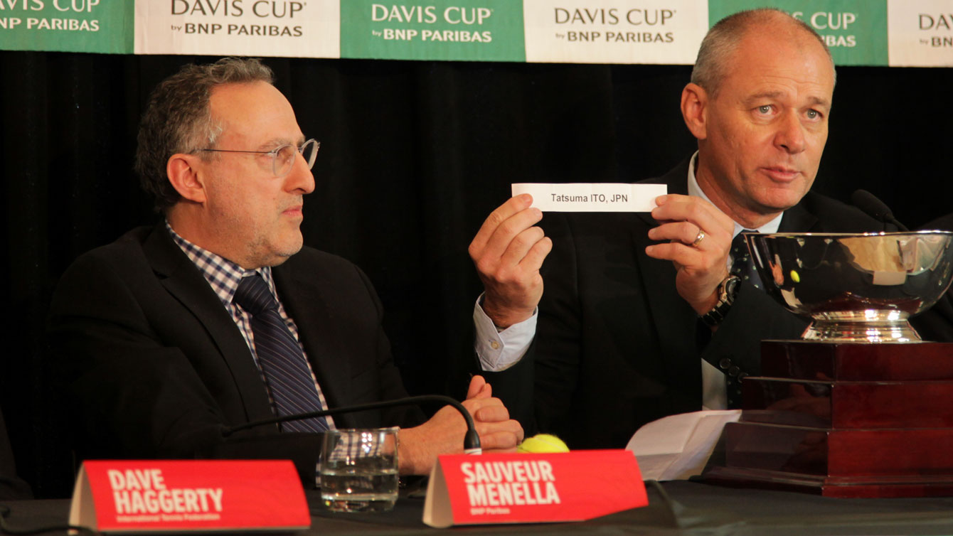 Tatsuma Ito's name drawn means that he gets the first match against Canada's Milos Raonic in the Canada-Japan Davis Cup 2015 World Group tie in Vancouver.