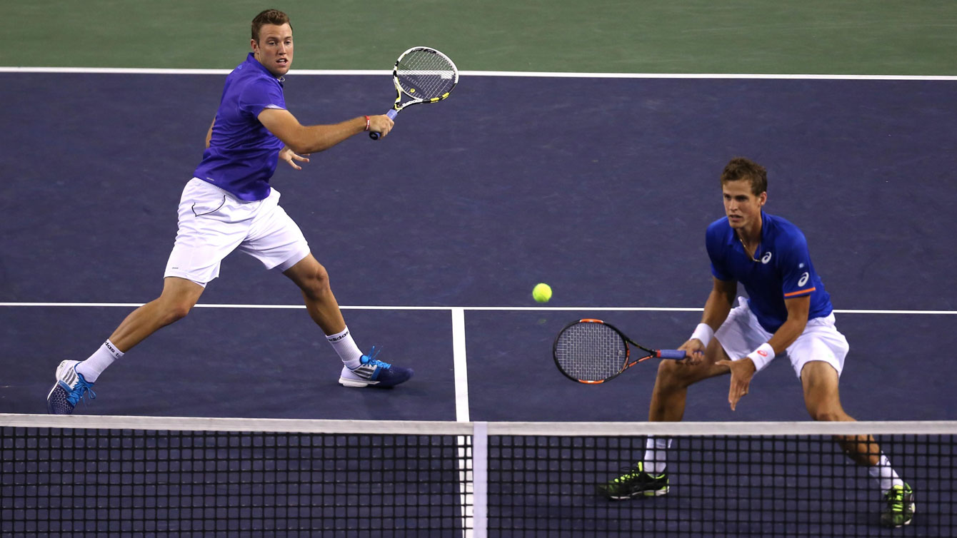 Jack Sock (left) and Vasek Pospisil, photo via BNP Paribas Open, March 19, 2015.