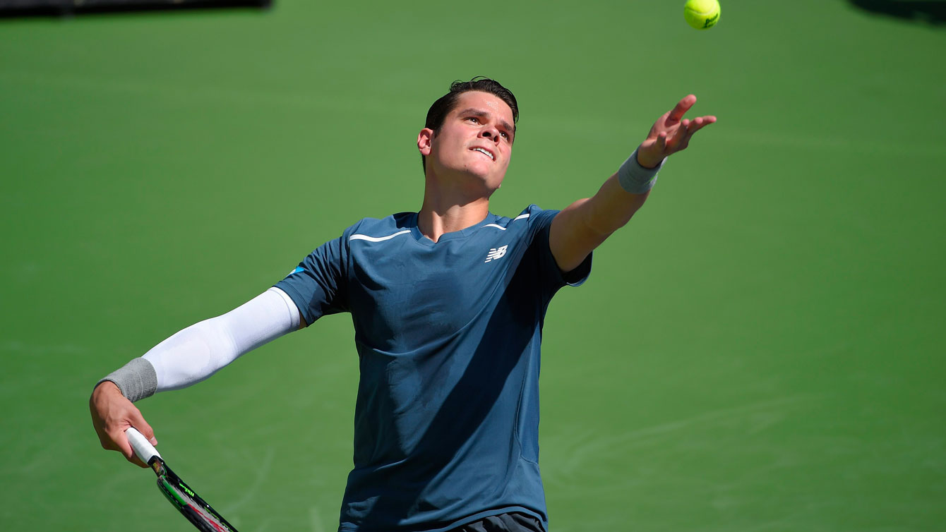 Milos Raonic in action at Indian Wells, California in a Masters 1000 tournament in March, 2015. 