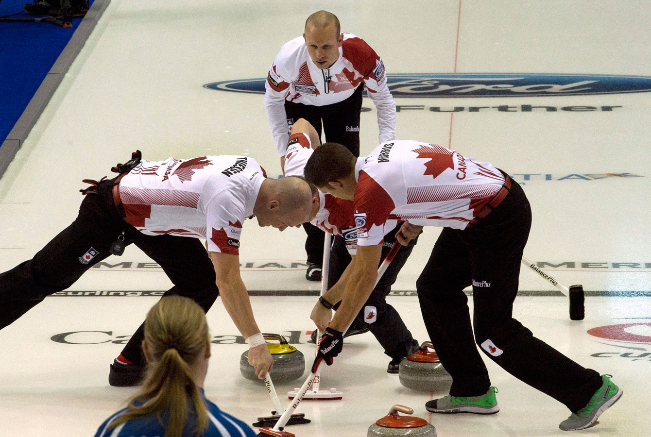 Team Canada in round robin action at the 2015 World Men's Championship in Halifax. 