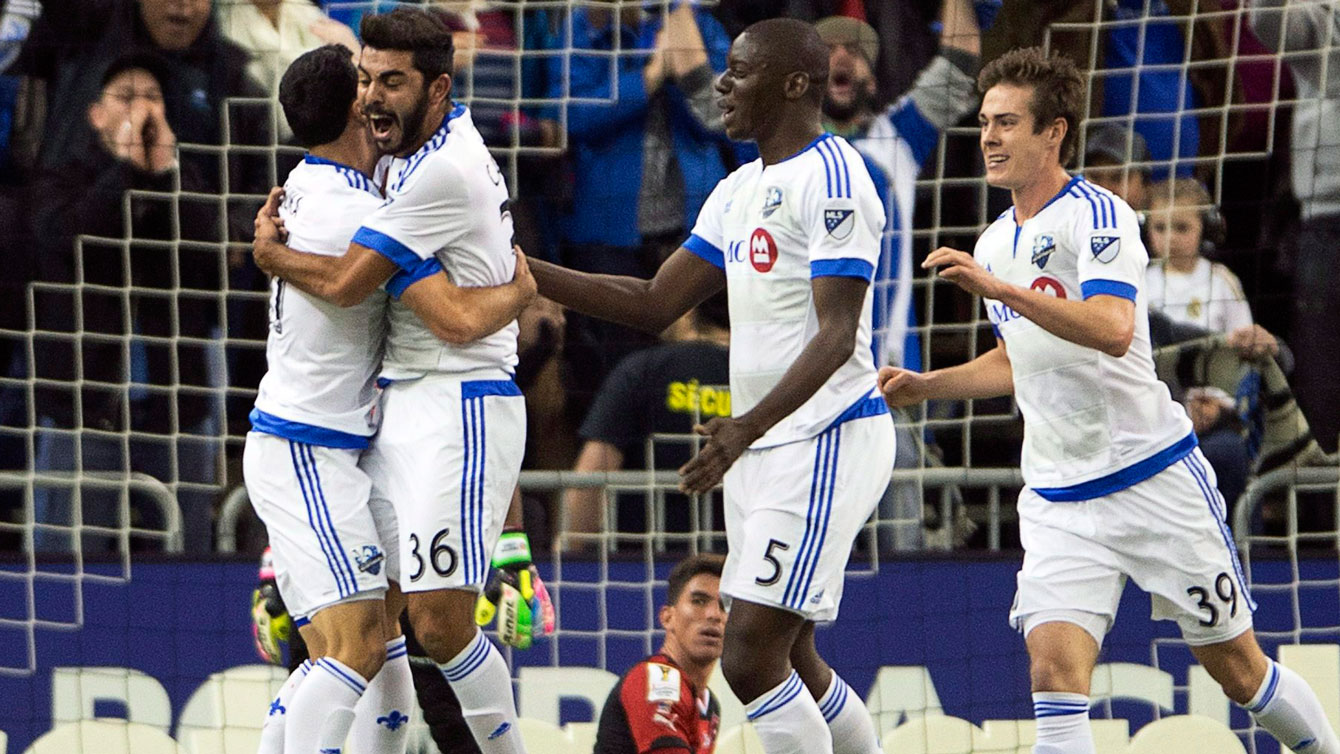 Montreal Impact players celebrate in the CONCACAF Champions League on March 18, 2015. 