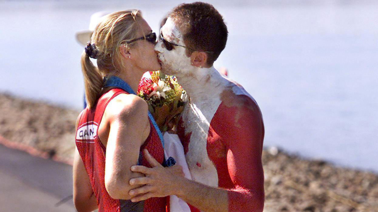 Dorota Urbaniak is kissed by then fiancé Rob Makurat after winning bronze at Sydney. The two now take part in adventure racing in Urbaniak's post-Olympic life.