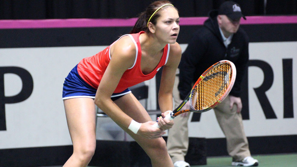 Andreea Mitu's strong play in Fed Cup on April 19, 2015 for Romania frustrated Canadian Eugenie Bouchard. 