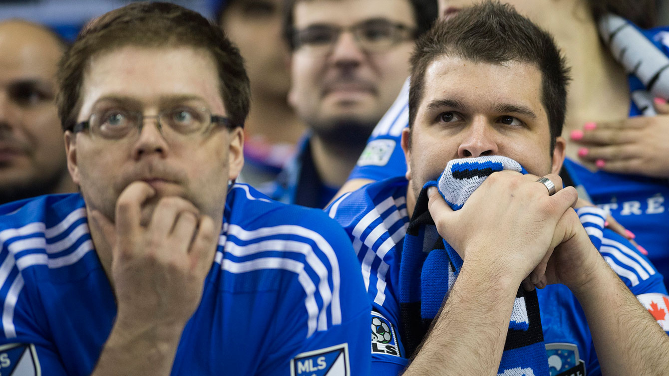 Montreal Impact fans watch as the CONCACAF Champions League title slips away against Club America on April 29, 2015.