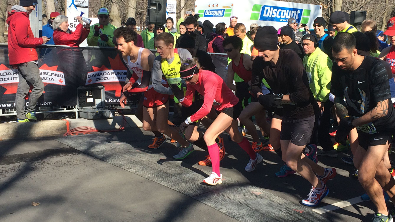 The start line at High Park in Toronto as the Canada Running Series' annual Spring Run-Off gets underway.