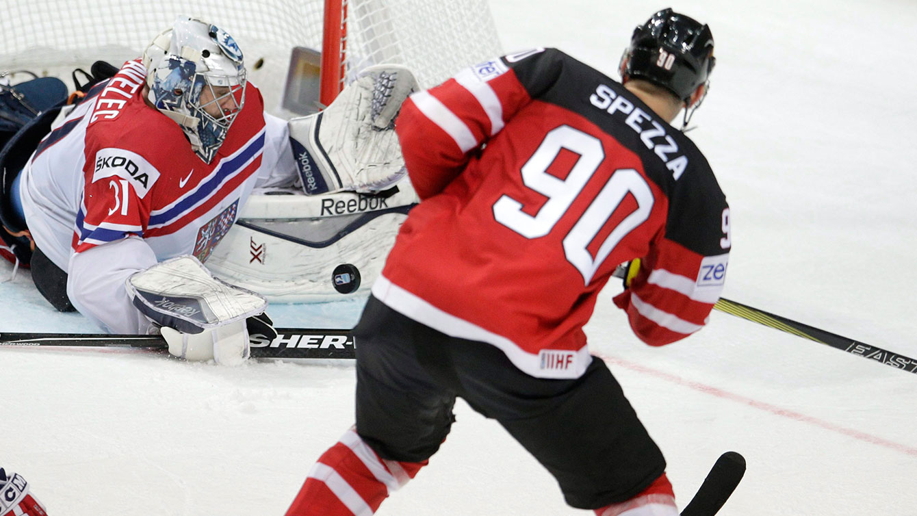 Canada's Jason Spezza releases a shot earlier in the tournament. 