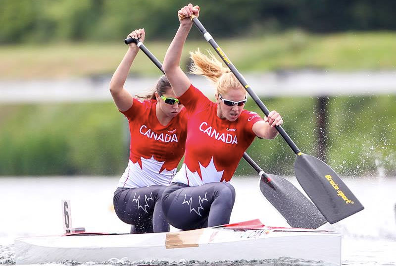 Laurence Vincent-Lapointe and Katie Vincent in the C2 Women 200m at ICF Sprint World Cup in Duisburg, Germany, May 23, 2015 (Photo: Balint Vekassy/ICF). 