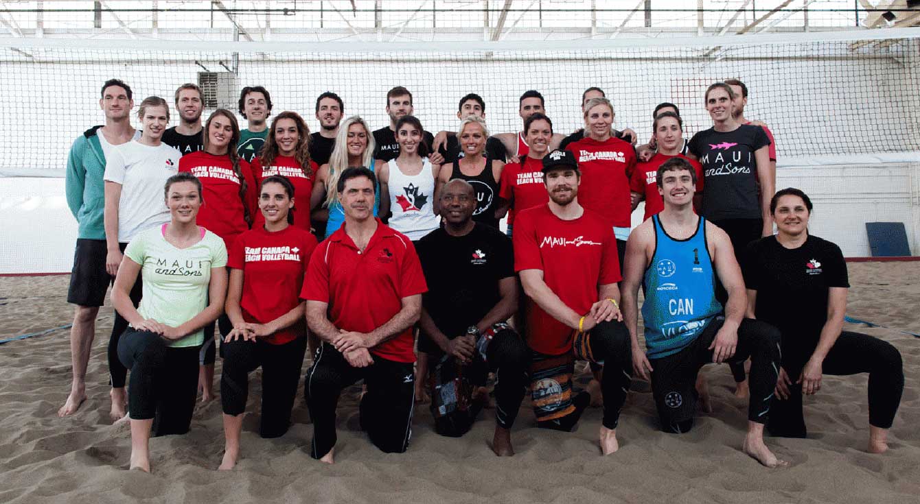 Canada's beach volleyball national team, Ed Drakich (front row centre left), Steve Anderson (front row centre right).