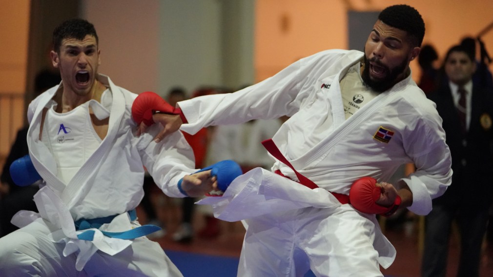 Karate athletes fighting
