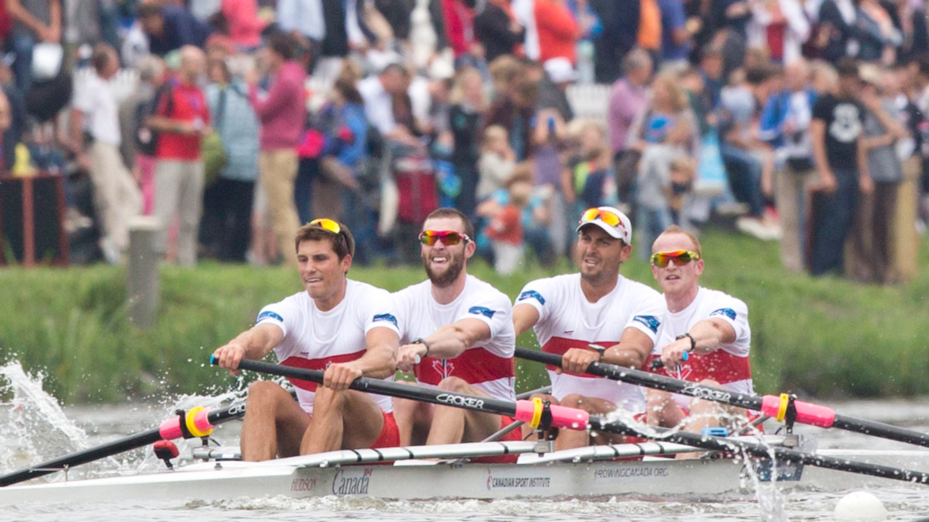 The men's four team at the 2014 World Rowing Championships in Amsterdam (Katie Steenman Images, Courtesy of Rowing Canada Aviron).