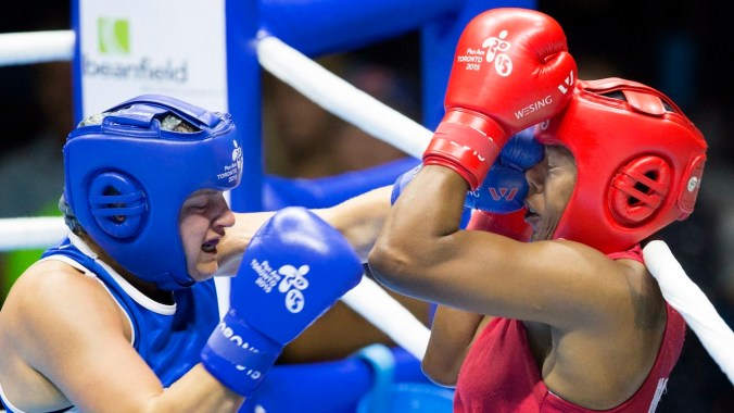 Ariane Fortin during the middle weight women's quarter finals in boxing at the Pan American Games
