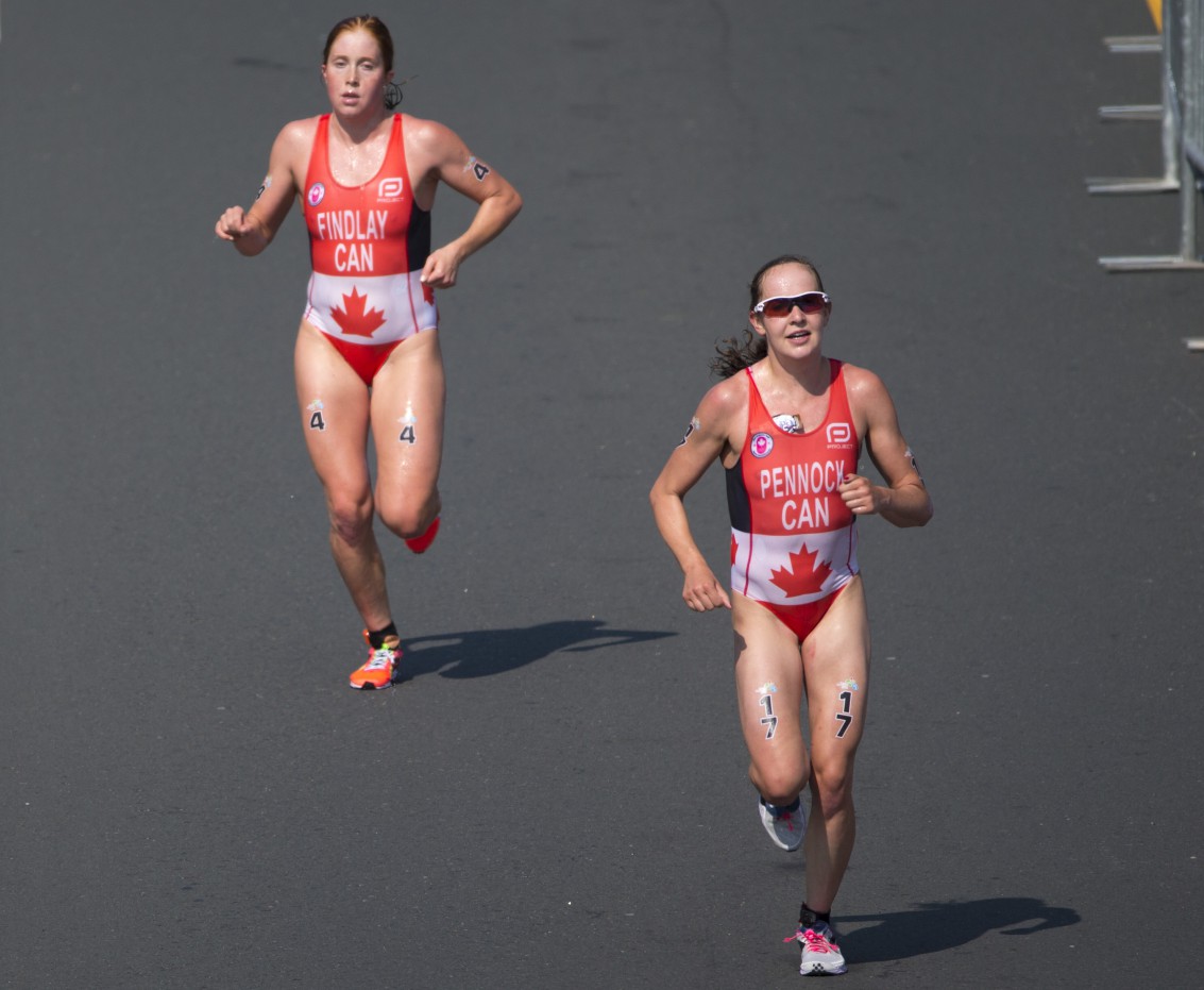 Paula Findlay and Ellen Pennock during the Women's Triathlon