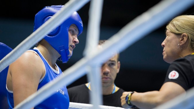 Ariane Fortin during the middle weight women's quarter finals in boxing at the Pan American Games