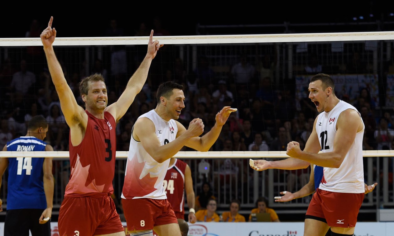 Canada's men defeated Puerto Rico 3-1 to win TO2015 indoor volleyball bronze on Day 16.