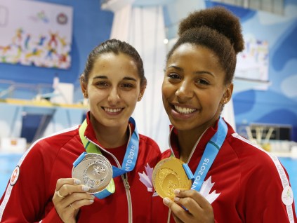 Pamela Ware of Canada wins Silver and Jennifer Abel of Canada wins Gold