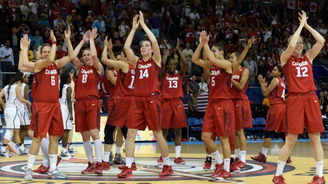 Canada player salute the crowd after Pan Am Games gold medal win on July 20, 2015.