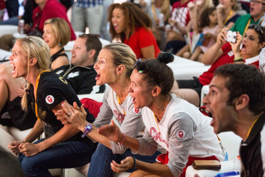 Cheering at Canada House Crowd cheering at Canada House
