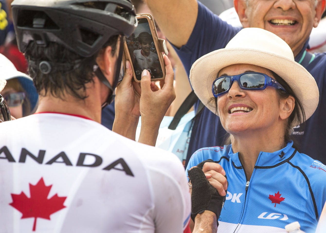 Moments after winning gold, Raphaël GAGNÉ finds his mother, Odette GAGNÉ, in the crowd (COC photo by David Jackson).