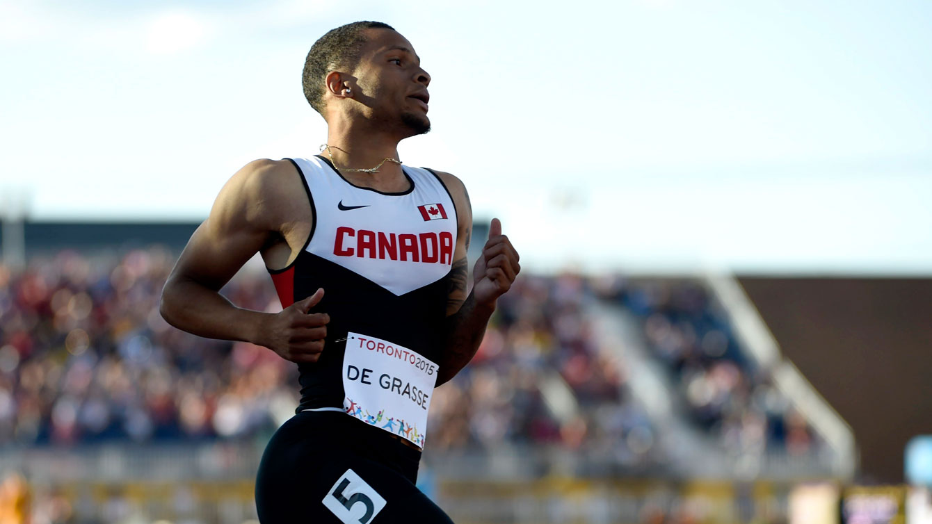 Andre De Grasse during his 100m semifinal heat at the 2015 Pan Am Games.