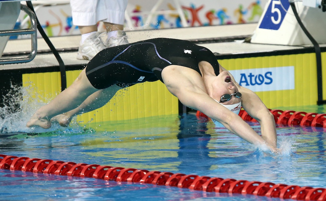 Dominique Bouchard during the 200m Backstroke heats. 