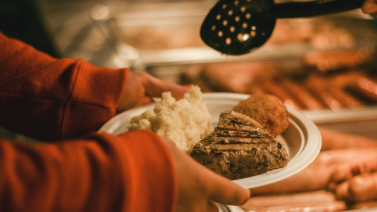Pan Am Athletes' Village food hall Tuna steak, mashed potatoes and a crab cake served at the St. Lawrence station (photo: Alexa Fernando)
