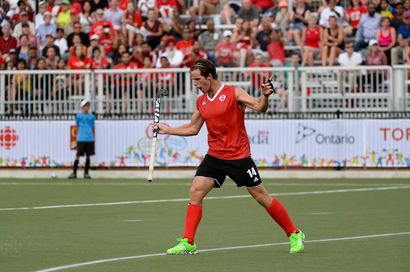 Adam Froese celebrates after scoring against Brazil.