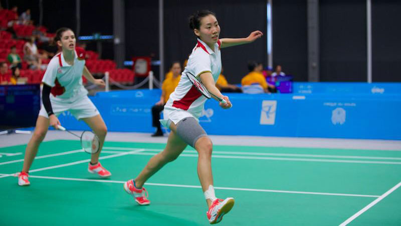 Rachel Honderich (left) and Michelle Li at Pan Am Games badminton (Photo: City of Markham).