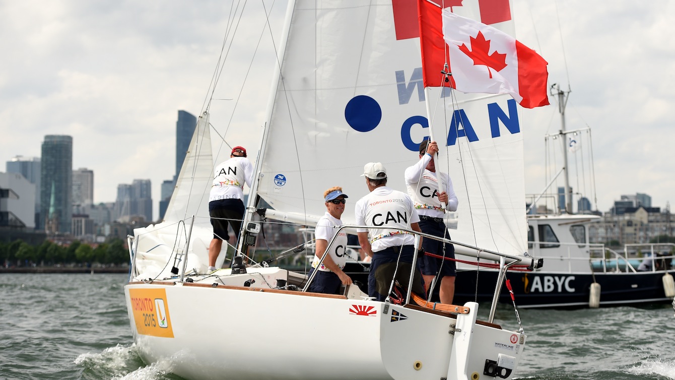 The J24 crew of In the J24 class, the crew of Terry McLaughlin (skipper), Sandy Andrews, David Ogden, and David Jarvis sailed their way to Canada's second sailing silver. (Photo: Jay Tse)