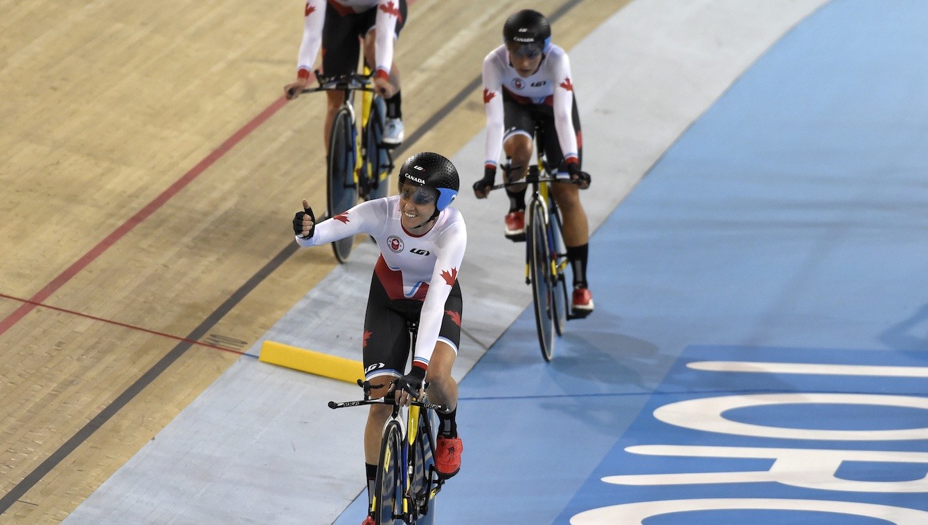 Canada wins gold in the women' team pursuit at the Pan American Games in Toronto.