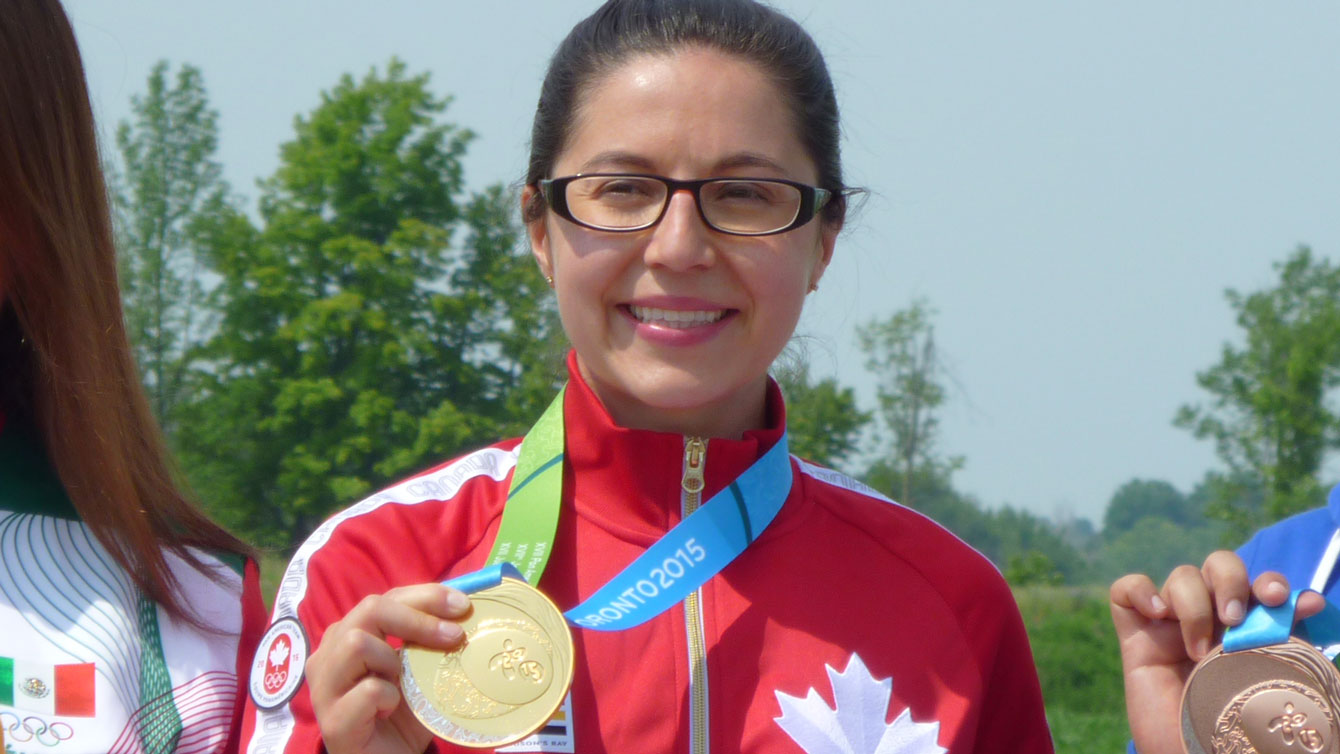 Lynda Kiejko wears her gold medal 